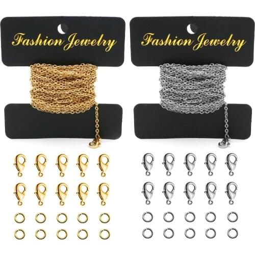 Aiovlo 5 Meters 2mm Stainless Steel Necklace Chains and Lobster Clasp for DIY Bracelet&necklace Jewelry Making Materials