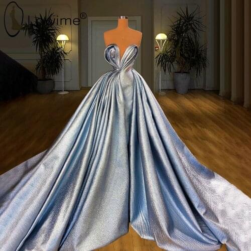 Baby Blue Mermaid Evening Dresses Elegant Strapless Ruched Evening Gowns Custom Made Robes De Soirée
