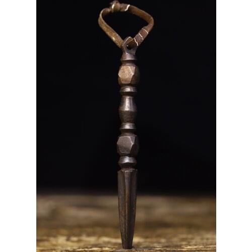 Home Decor 4" Tibet Buddhism Tiantie Old magic weapon pendant Dorje Vajra Phurba Dagger Holder Exorcism Ward off evil spirits