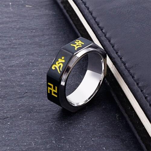 Individual ethnic wind stainless steel ring Mens titanium steel ring six-word mantra retro ring jewelry