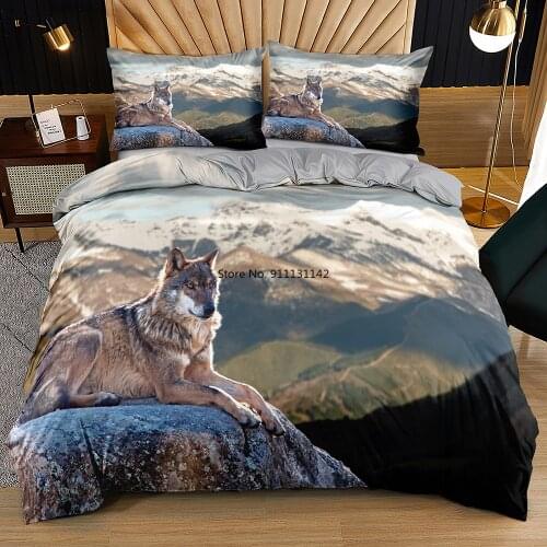 3D Fashion Design Wolf Animal Digital Print Down Quilts Pillow Cover King Queen Single and Double Bedding Set