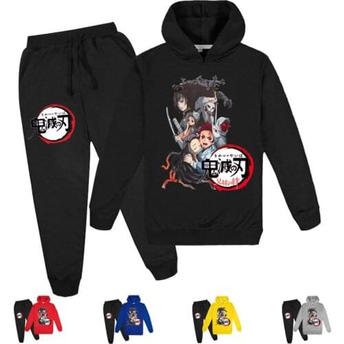 Anime Demon Slayer Kimetsu no Yaiba Tanjirou Nezuko Hoodie Pants Suit Children Kids Cartoon Boys Girls Cosplay Set Blouse Suits