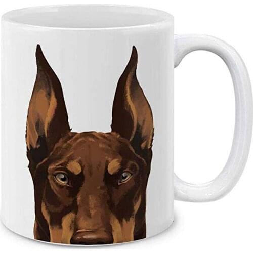Red Chocolate Doberman Dog White Ceramic Coffee Mug Cute Pets Tea Cup, 11 OZ