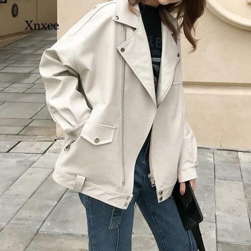 New Spring Pu Korean Jacket Streetwear Faux Leather Women Casual Loose Motorcycle Jackets Female Oversized Chic Coat Clothing