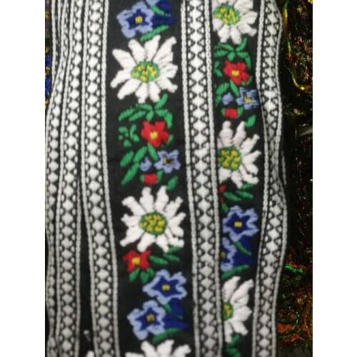 BLACK 2''5CMx22YARDS High Quality Embroidery Webbing National wind Polyester Woven Jacquard Ribbon DIY costume Belt accessories