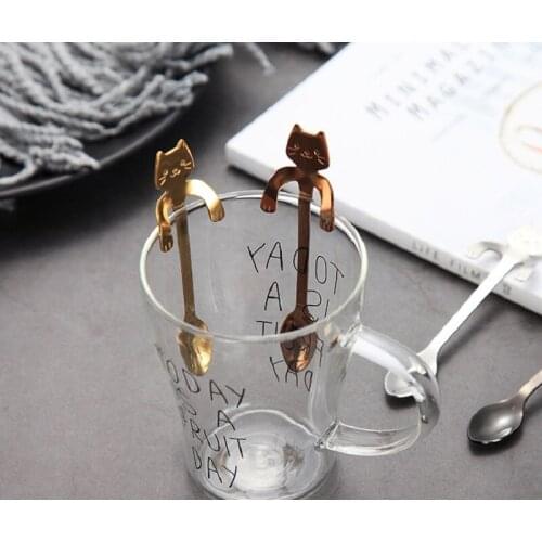 Hot sale coffee spoon Mini 304 Stainless Steel Cartoon Cat Spoon Long Handle Flatware Coffee Drinking Tools Kitchen Gadget