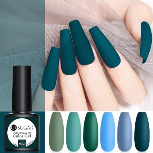 UR SUGAR 7.5ml Matte Top Coat Color Gel Nail Polish Green Series Semi Permanent Soak Off UV Gel Varnish DIY Nail Art Gel Paint