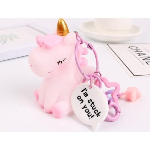 Cute Unicorn Anime Rainbow PVC Plastic Animal Unicorn Key chain for Girl Women Bag Ornament Girls Key Chain