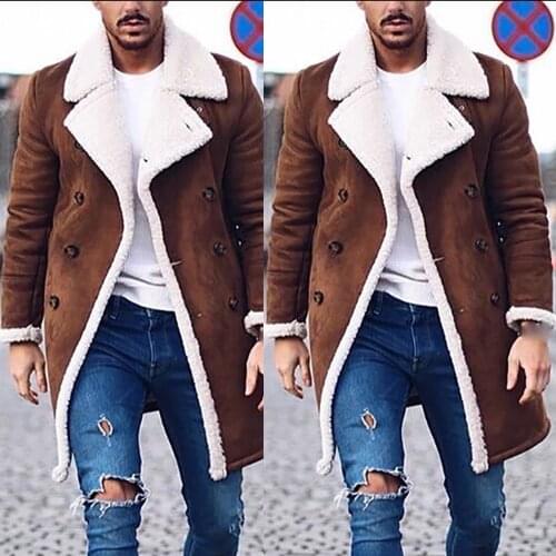 2020 New Fashion Mens Fur Fleece Fashion Trench Coat Overcoat Lapel Warm Fluffy Jacket Outerwear