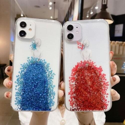New wedding everlasting flower dried glue flashing protective phone case iPhone11 ProMaxCaseiphoneSe2020 MaxCaseCute
