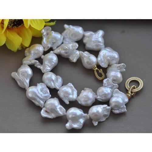 MCT·STAR Z10342 17"-24" 24mm White Baroque Keshi Reborn Pearl Necklace CZ