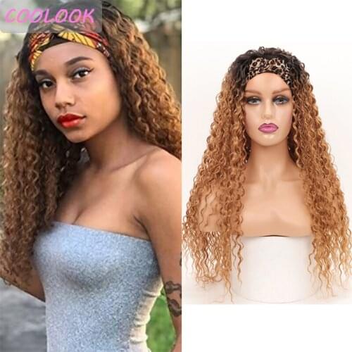 Ombre Blonde Water Wave Headband Wig 26inch Puffy Ocean Wave Wigs with Wrap Natural Synthetic Honey Blonde Head Band Wig Cosplay