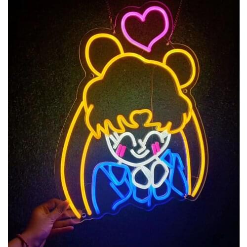 Custom Sailor Moon Cute Anime Led Kawaii Neon Sign Light Decor Indoor Wall Hanging Girl Gift Birthday Kids Room Bedroom Decor