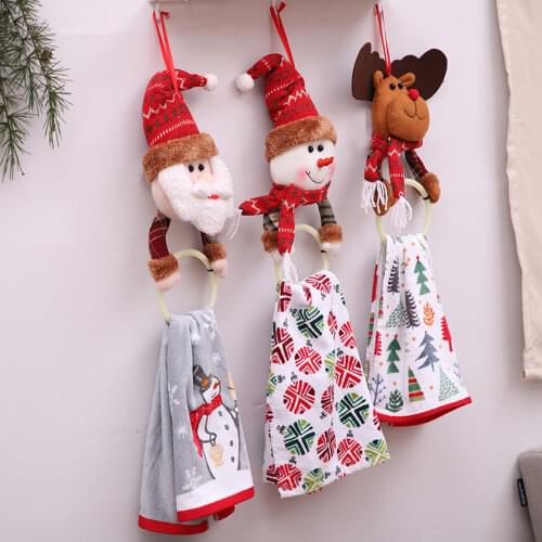 Christmas Tree Pendants Towel Hanging Ring Racks Holder For Bathroom Santa Claus Elk Rag Christmas Decorations for Home Kitchen