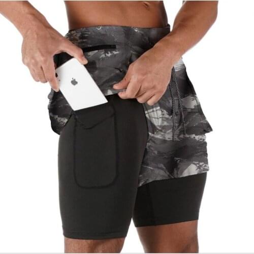 New Double deck Running Shorts Men Fitness Workout Bermuda Bodybuilding Quick dry Short Pants Male clothing Bottoms