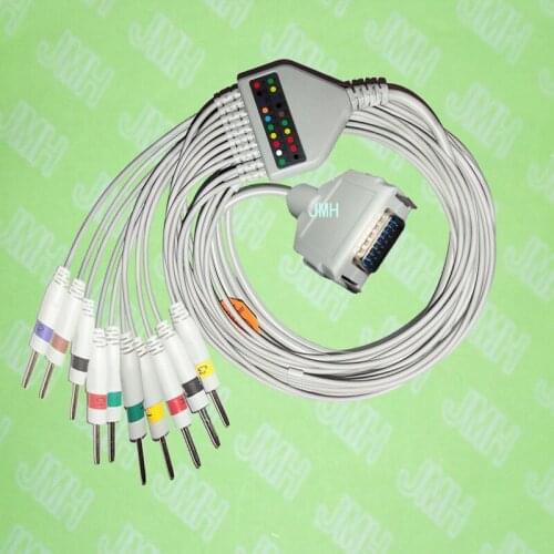 Compatible with Fukuda,Customed,Bosch EKG Machine,One-piece ECG cable and leadwires,15PIN,3.0 DIN,IEC or AHA
