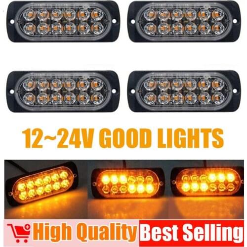 LED Warning Strobe amber Light for Car Van Truck Jeep Pickup Motorcycle 12-24V 12LED Waterproof Emergency Strobe Marker Light