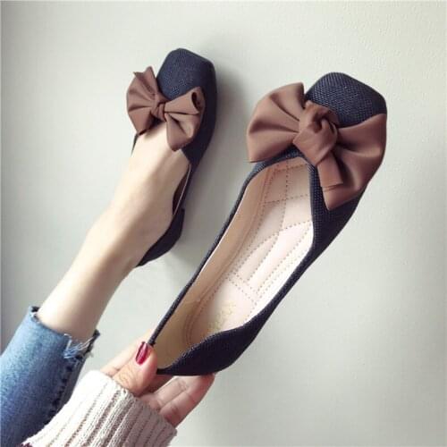 Bow Square Head Flat Flat With Single Shoes 2019 Spring Summer New Fashion Female Large Size Wild Soft Bottom Shoes