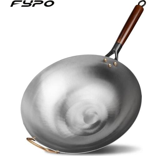 Traditional Iron Wok Pan,No Chemical,Chinese Wok With Detachable Wood Handle,Scratch Resistant Hand Hammered Pan Kitchen Cookwar