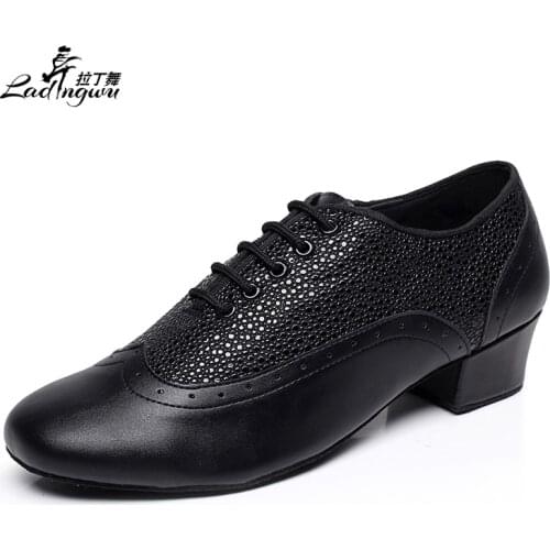 Ladingwu New Brand Modern Mens Ballroom Tango Waltz Latin Dance Shoes Microfiber Synthetic Leather Color Black/Brown/Red