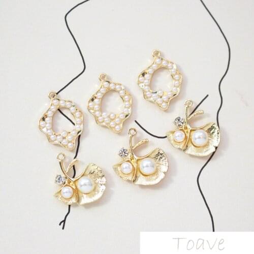 Alloy Vintage Imitation Pearl Leaf Shaped DIY Ear Stud Material Accessories