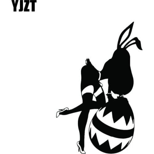 YJZT 9.1*13.9CM Car Sticker Rabbit Girl Alice With Her Egg Advanced Design Black/Silver Vinyl Decals Covering The Body C20-0290