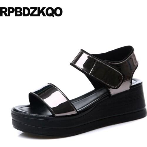 Flatform slingback genuine leather 2019 pumps women summer wedge sandals high heels platform famous brand shoes quality open toe
