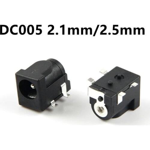 10PCS DC005 SMT DC Power Jack Socket Connector DC-050 4-pin SMD 5.5*2.1mm/2.5mm socket Round the needle Black