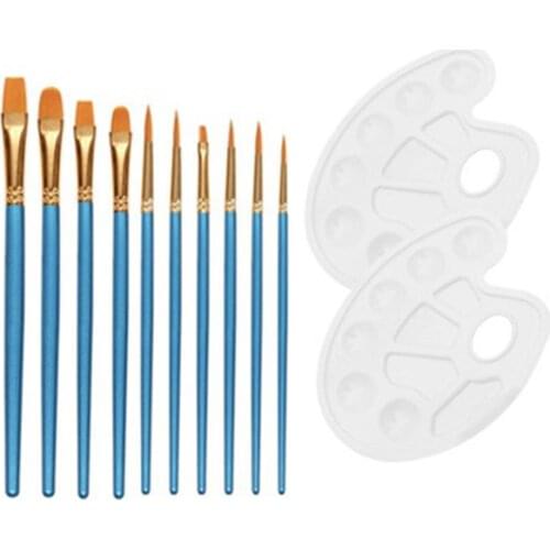 10pcs Paint Brushes set with two Palette for Oil painting , Acrylic Painting Body, Nail, Face Painting,Ceramic, Model, Leather