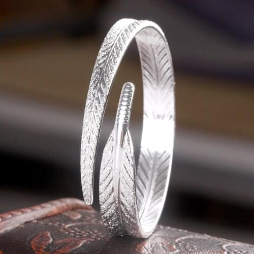 100% 925 sterling silver new arrival retro style plant leaf bangle women jewelry wholesale Anti allergy bangle birthday gift