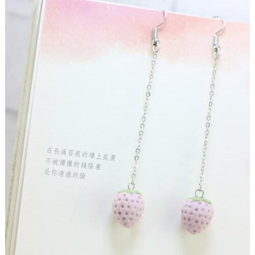 12 Pieces/Lot Pink Red Color Drop Earrings For Female Long Eardrop Love Strawberry Dangle Ear Accessories Ceramic Tassel Earring
