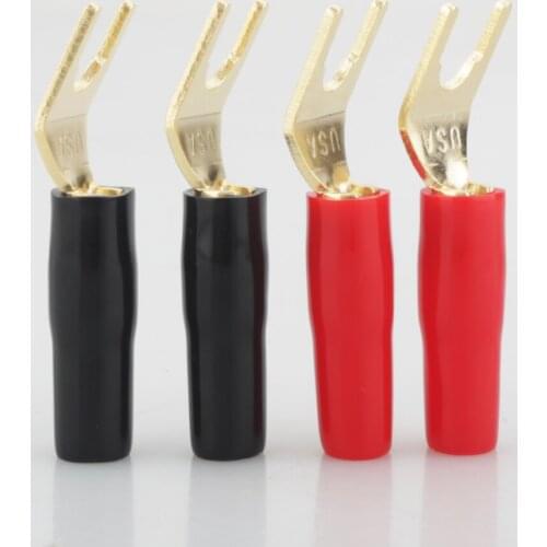 12pcs High Quality Gold Plated Spade Plug Speaker Cable Spade Connector Terminal Plug