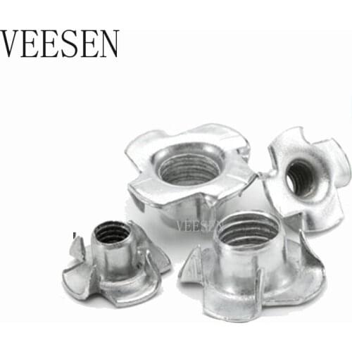 135Pcs Carbon Steel with Zinc Plate Galvanization Pronged Tee T nut Blind Nut Furniture Four Claws Nut 1/4" M3 M4 M5 M6 M8