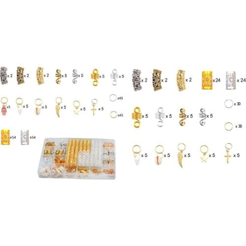 159 Pieces Hair Jewelry Alloy Dreadlocks Beads Metal Cuffs Golden Silvers Rings Tube Hair Decoration for Crochet Braid