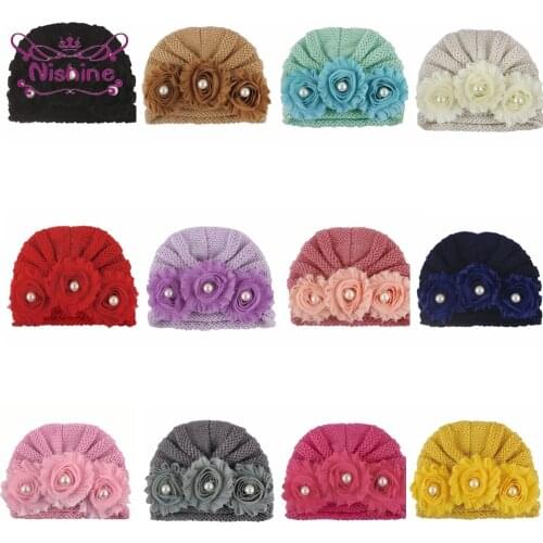 16*12.5 CM Toddler Comfortable Warm Knitting Striped Caps Solid Color Sun Flowers Wool Hats Cute Floral Headwear Baby Headwear