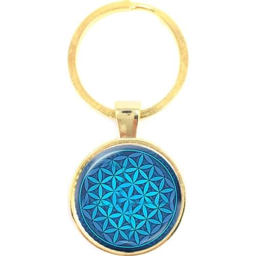 2018 New OM Yoga Key Chain Classic Chakra Mandala Glass Jewels Sacred Geometric Blue Flower Gift For Friends Brithday Gift