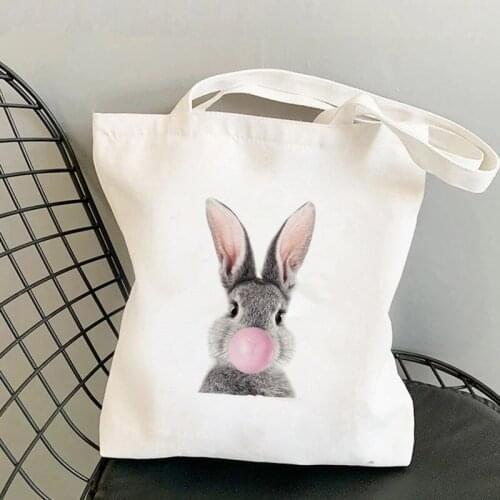 2021 Shopper Bunny With Bubble Gum Printed Tote Bag women Harajuku shopper handbag girl Shoulder shopping bag Lady Canvas Bag