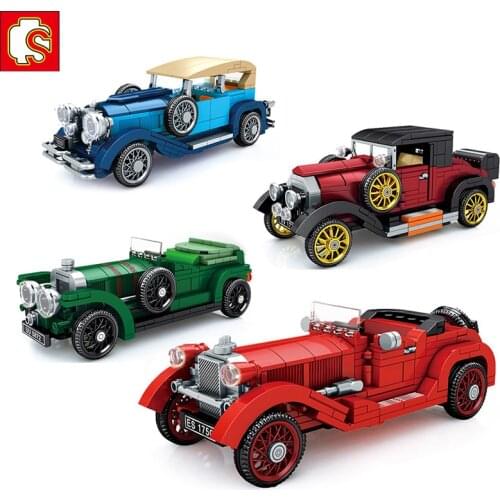 2021 Classic Car Speed Champions Model Building Mechanical Vintage Roadster Old Vehicle City Super Race Sembo Blocks technique