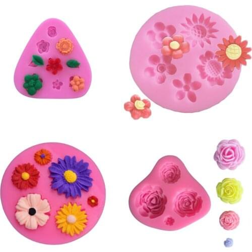 4Pcs Mini Flower Silicone Mold Fondant Mold for Chocolate Polymer Clay T3LE