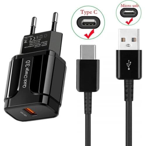 Quick Charge Charger USB Adapter Type C Micro Cable For Samsung M11 M31S Huawei Honor 9X 9S Xiaomi POCO X3 Redmi 9A 9 Note 8 7 5