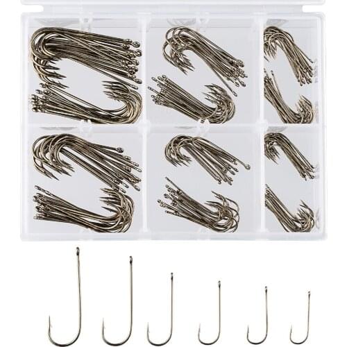 Bassdash 180 Pieces Aberdeen Fishing Hooks Freshwater Assortment, Light Bronze Color, Hook sizes 2/0, 1/0, 2, 4, 6, 8