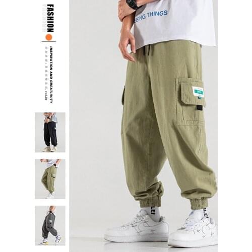 Men Cargo Pants Streetwear Hip Hop Black Harem Pants Men Side Pockets Track Pants Male Harajuku Fashion Trousers Elastic Waist