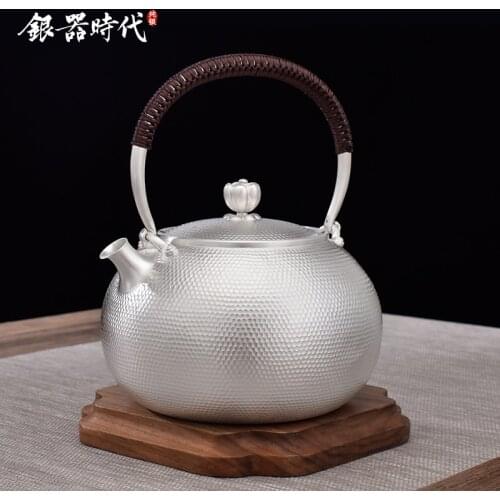 Ag999 Sterling Silver Teapot Hand-Forged Kitchen Utensils Handmade Coffee Tea Pot