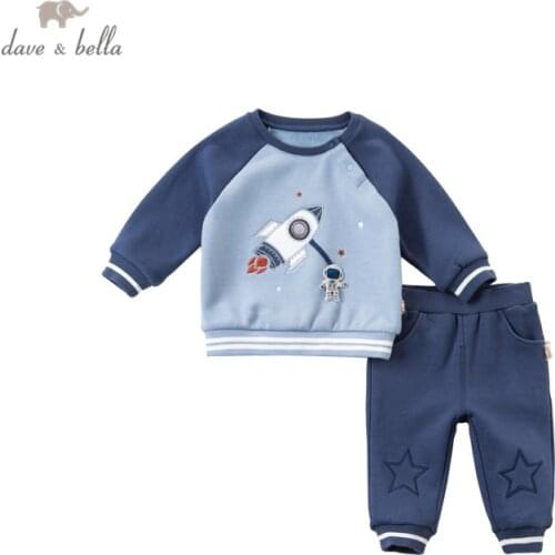 DBX15278 dave bella winter baby boys fashion cartoon clothing sets kids casual sets children 2pcs suit