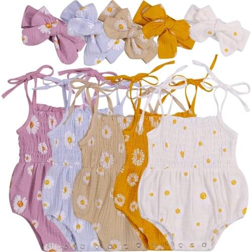 Baby Girl Romper 0-18M Floral Sleeveless Romper Jumpsuits Headband 2pcs Outfit Cotton Newborn Baby Girl Summer Clothes