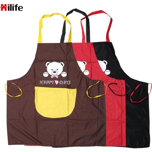 For Man Woman Cooking Apron With Pockets Cute Cartoon Bear Microfiber Aprons Home Kitchen Chef Restaurant Waiter Apron