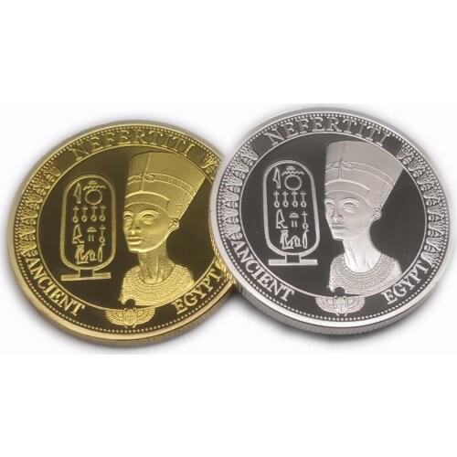 Egyptian Nefertiti Figure Pyramid Art Commemorative Coin Sundial Gold Coin Silver Coin Collection Home Decoration Accessories