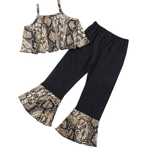 FOCUSNORM 1-4Y Summer Fashion Kids Girls Clothes Sets Snakeskin Print Sleeveless Vest Tops Flare Pants