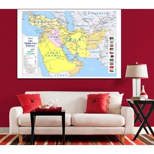 Map of The Middle East Railways with Country Flags Wall Poster Non-woven Canvas Painting Home Decoration Travel School Supplies