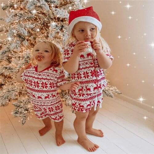 Newborn Babys Christmas One-piece Romper Short Sleeve Front Button Baby Jumpsuit for Summer For 0-24M